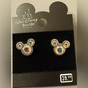 Mickey Mouse Ears Rainbow Crystal Official Disney Silver Tone Stud Earrings